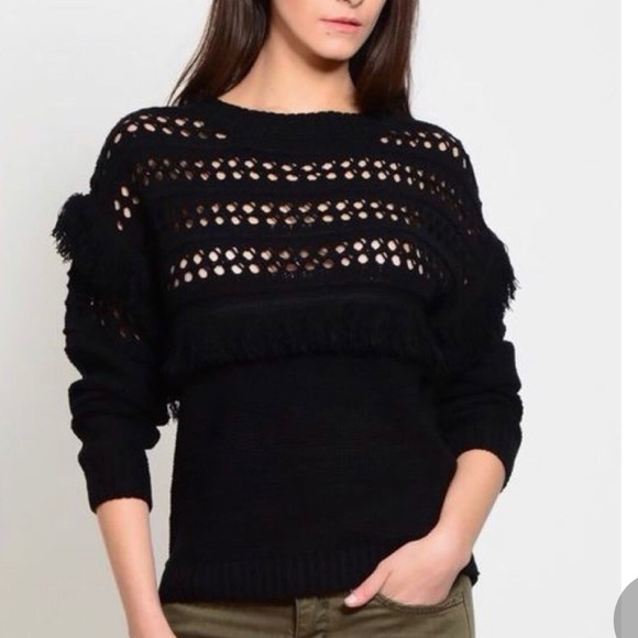 Black Joa Sweater with Fringe - Picture 1 of 10